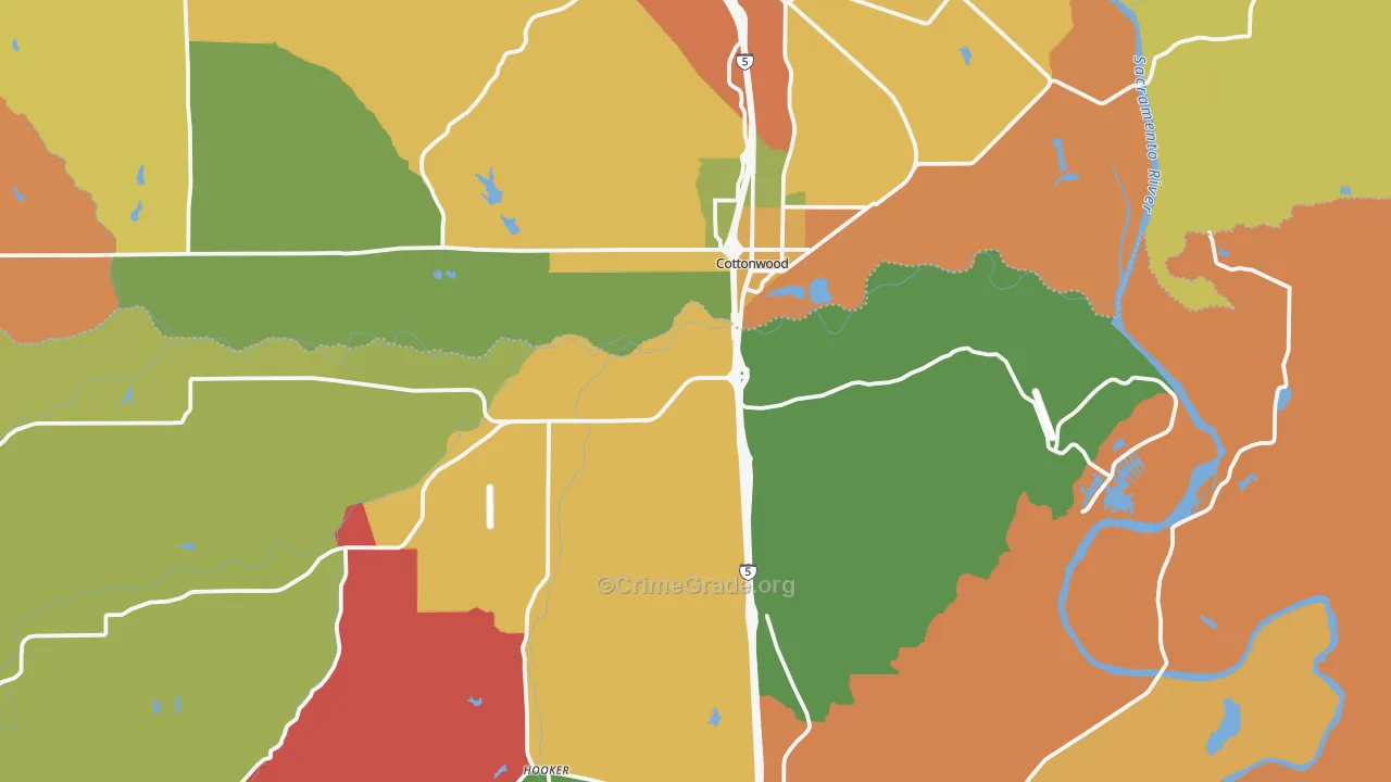 Cottonwood, CA Map of Burglary Rates
