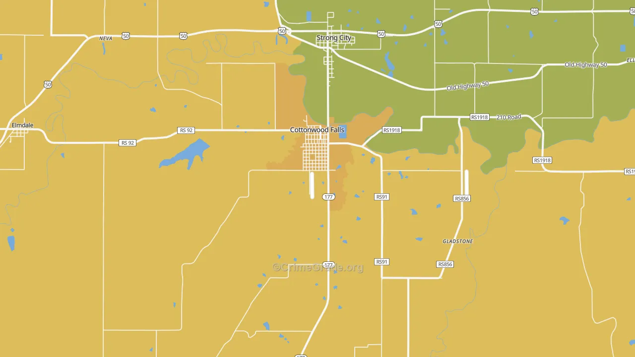 Cottonwood Falls, KS Map of Burglary Rates