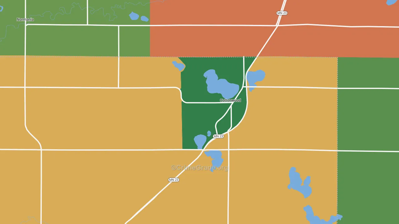 Cottonwood, MN Map of Burglary Rates