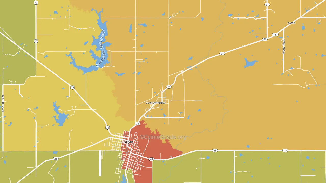 Cottonwood, OK Map of Burglary Rates