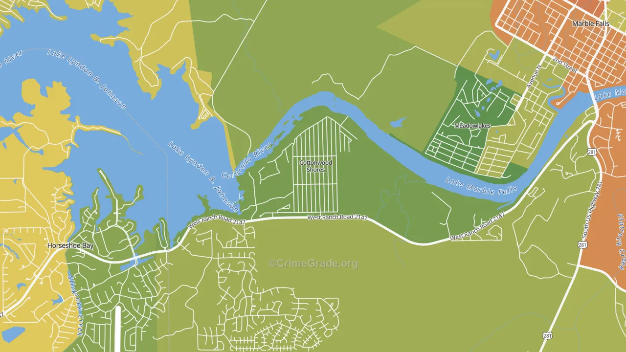 Cottonwood Shores, TX Map of Burglary Rates