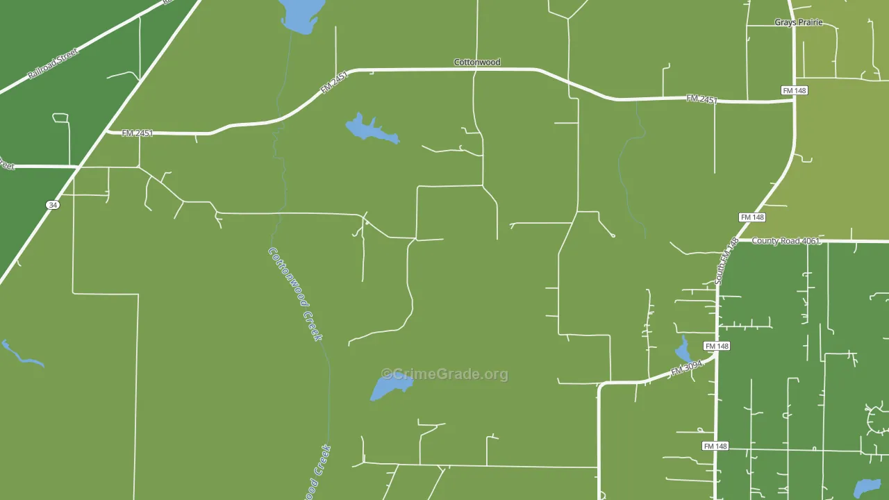 Cottonwood, TX Map of Burglary Rates