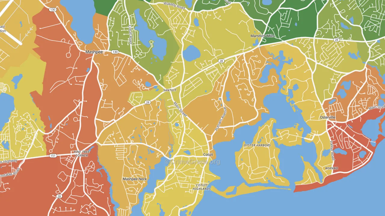 Cotuit, MA Map of Burglary Rates