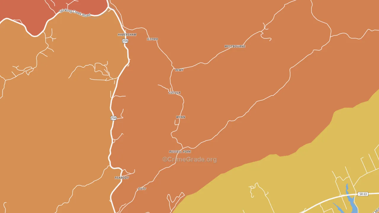 Cotula, TN Map of Burglary Rates