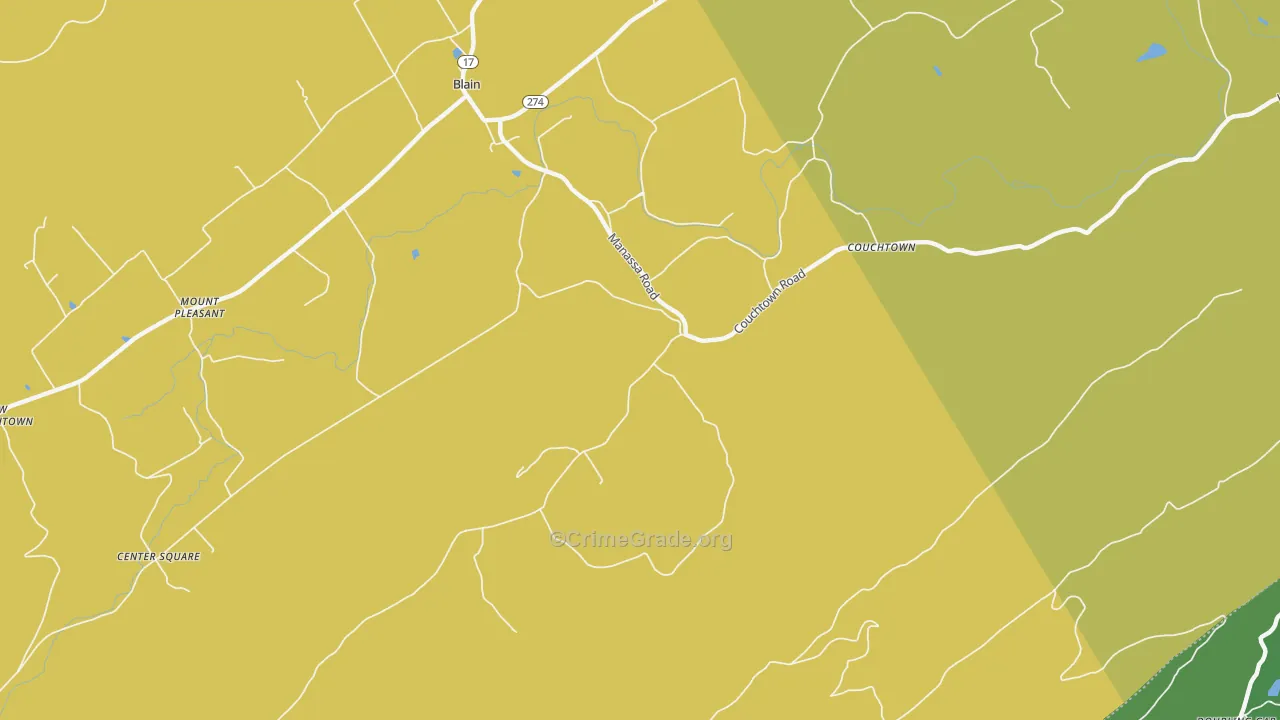 Couchtown, PA Map of Burglary Rates
