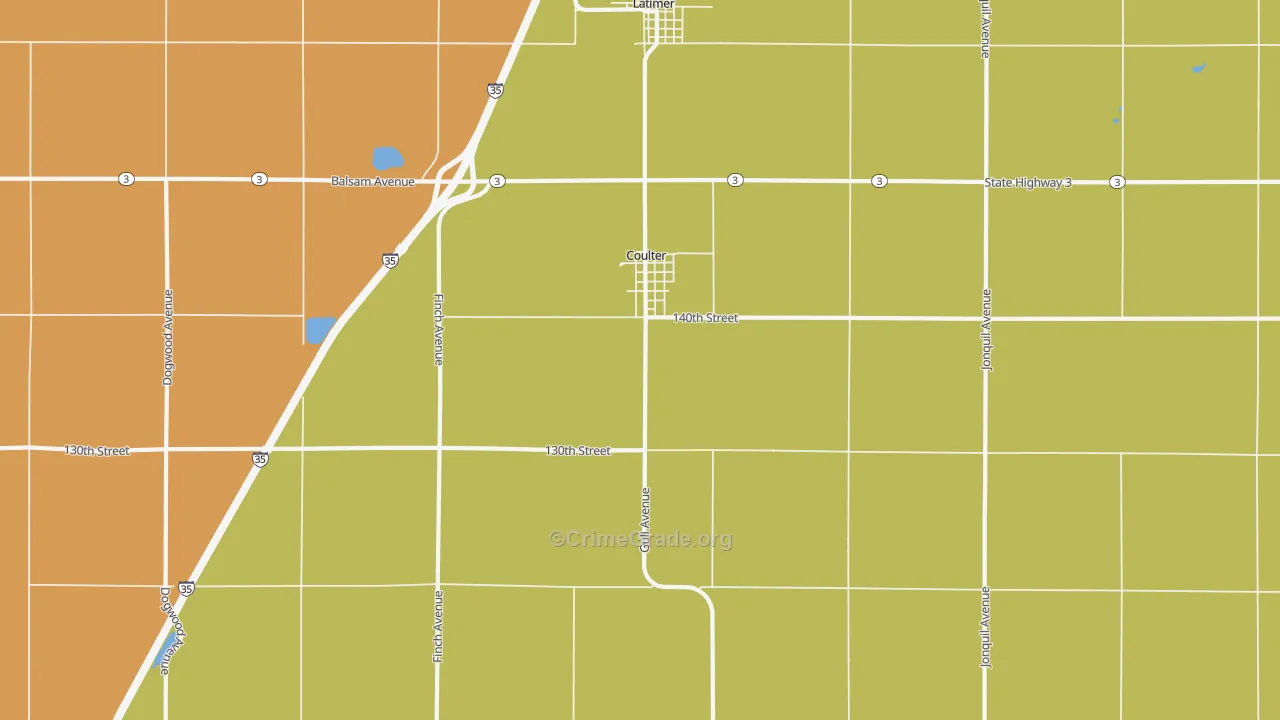 Coulter, IA Map of Burglary Rates