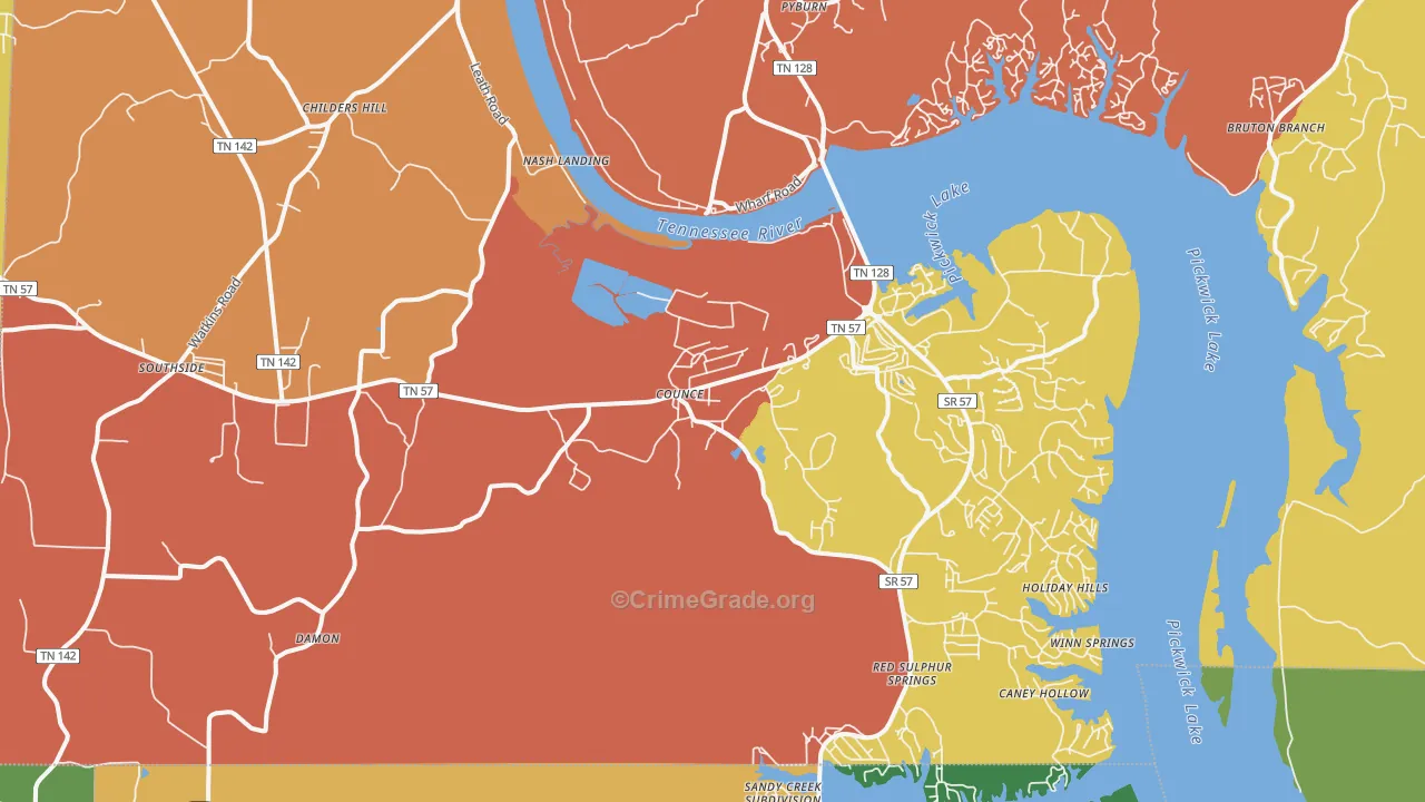 Counce, TN Map of Burglary Rates