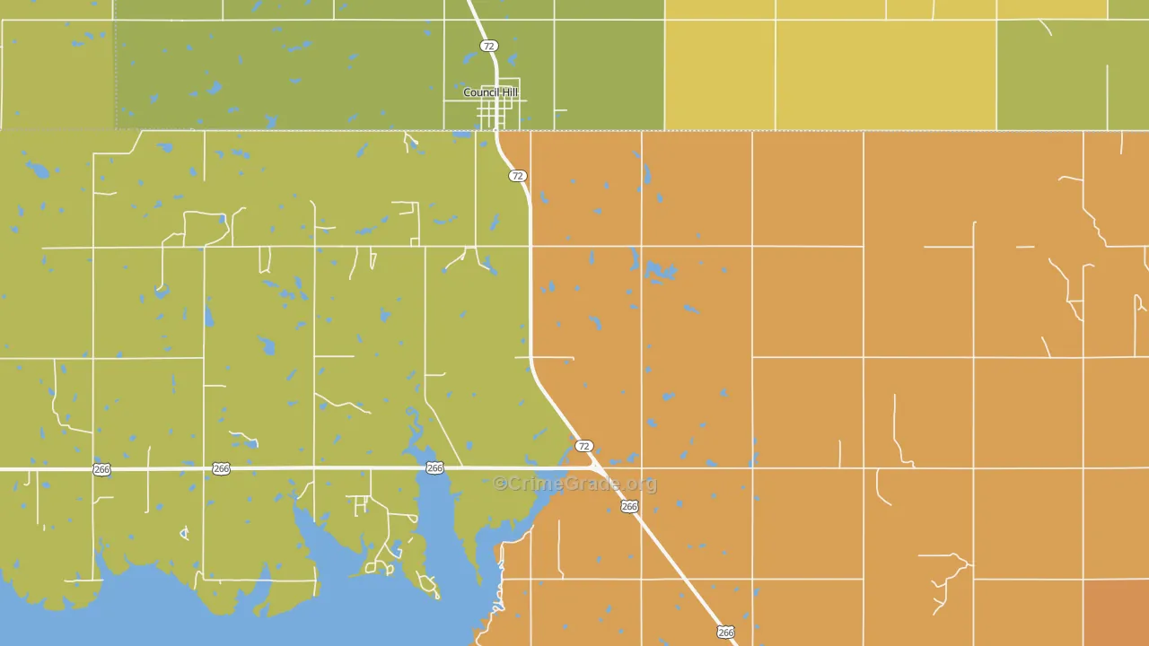 Council Hill, OK Map of Burglary Rates