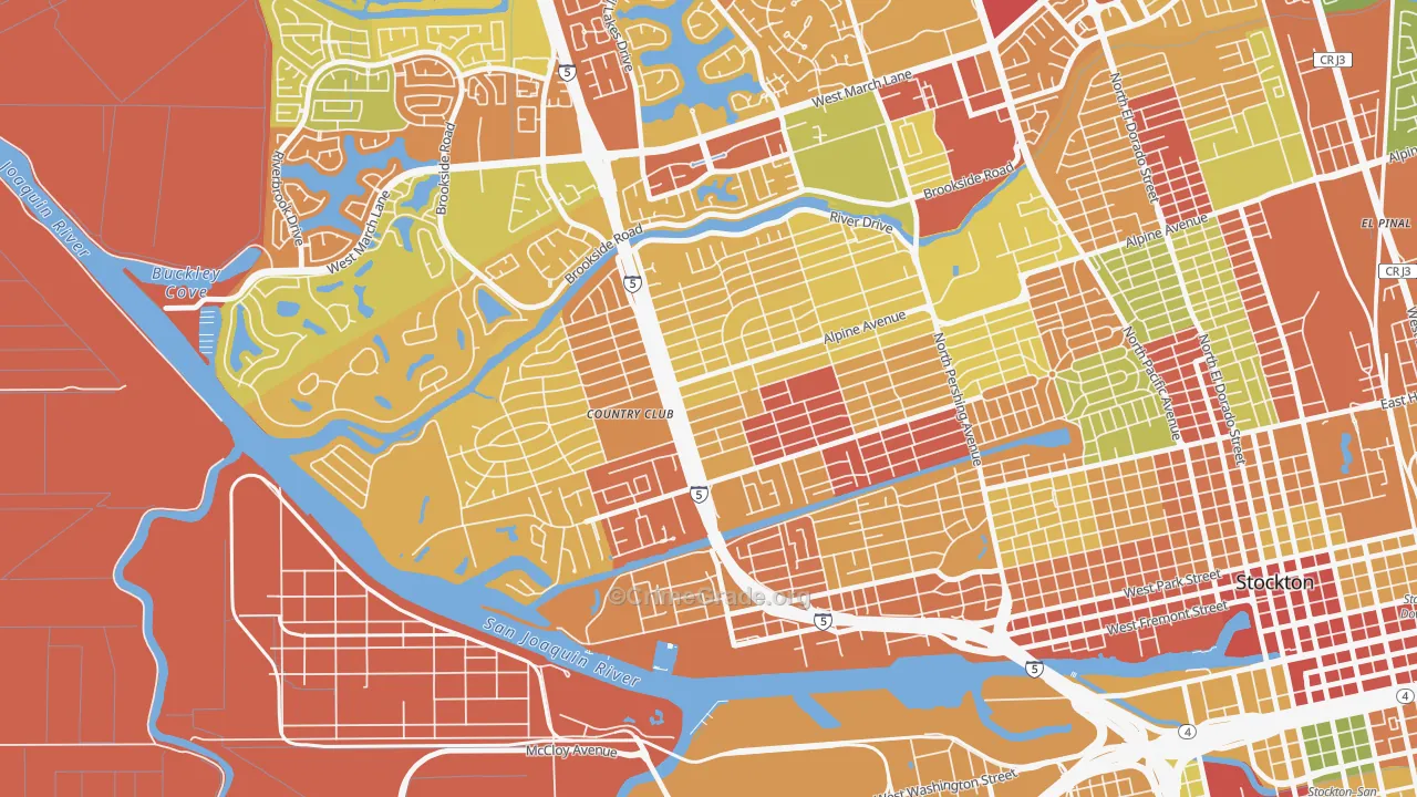 Country Club, CA Map of Burglary Rates