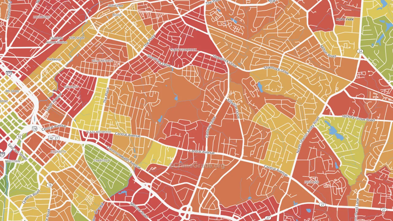 Country Club Heights, Charlotte, NC Map of Burglary Rates