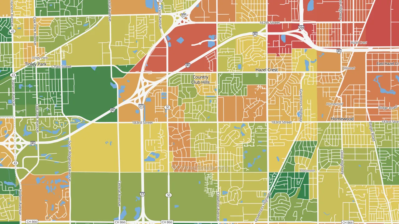 Country Club Hills, IL Map of Burglary Rates