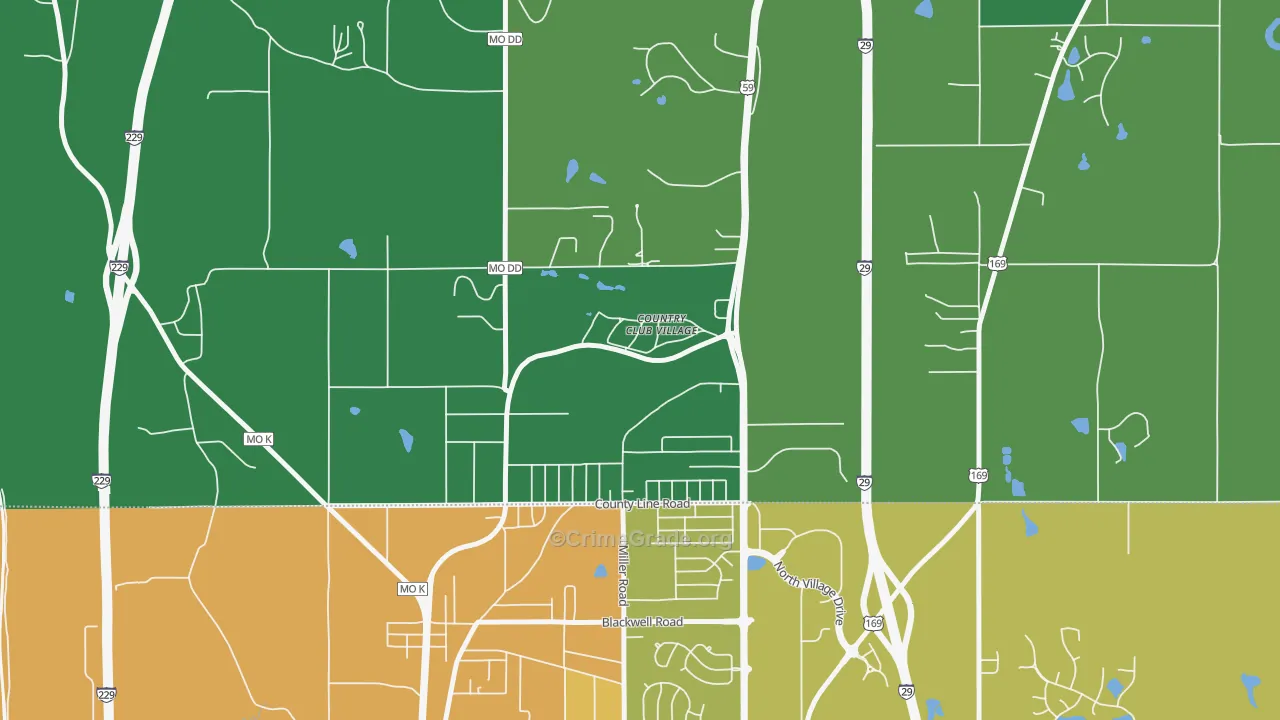 Country Club, MO Map of Burglary Rates