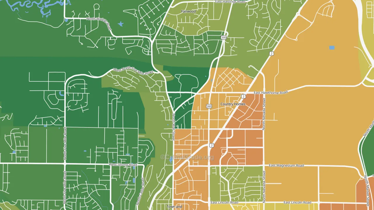 Country Homes, WA Map of Burglary Rates