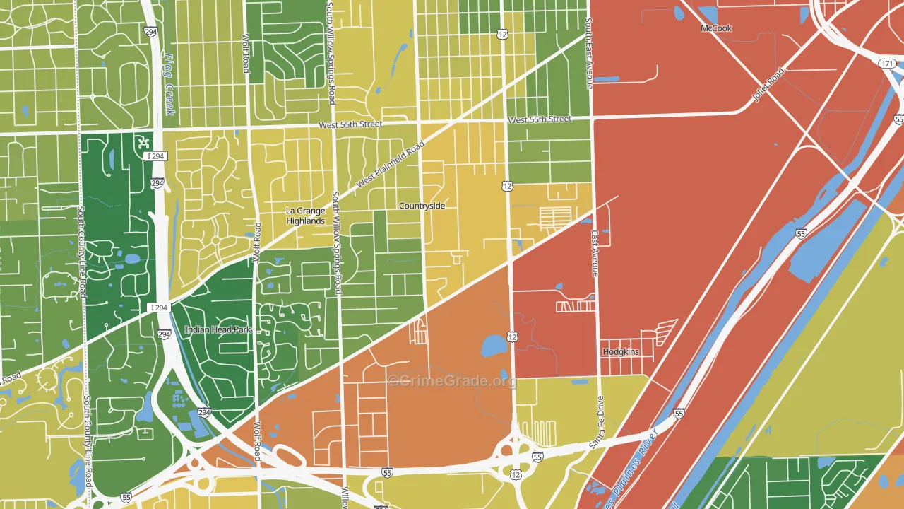 Countryside, IL Map of Burglary Rates
