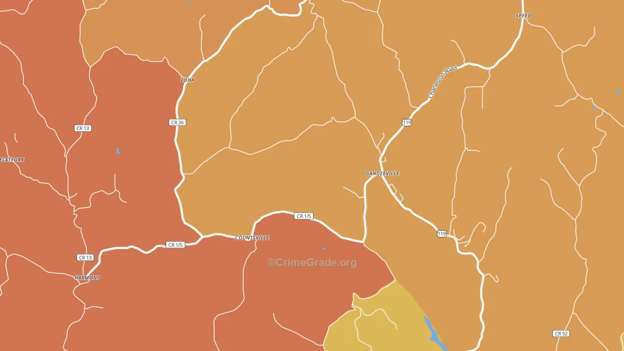 Countsville, WV Map of Burglary Rates