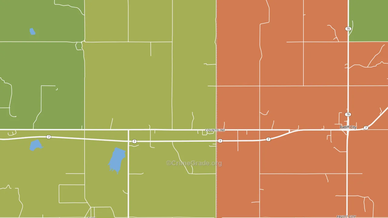 Countyline, OK Map of Burglary Rates
