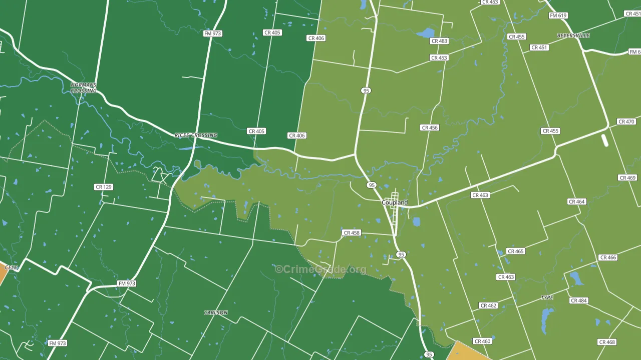Coupland, TX Map of Burglary Rates