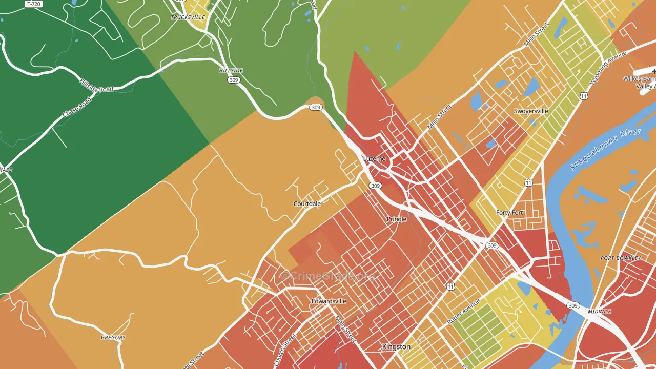 Courtdale, PA Map of Burglary Rates