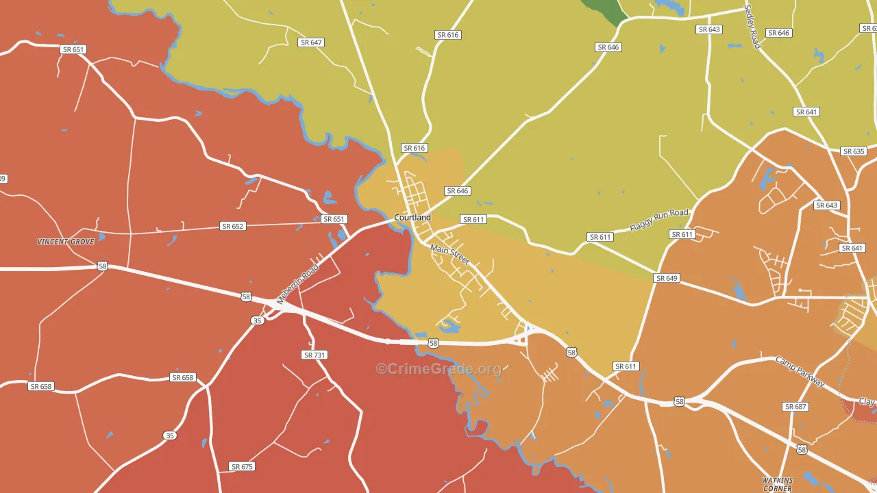 Courtland, VA Map of Burglary Rates