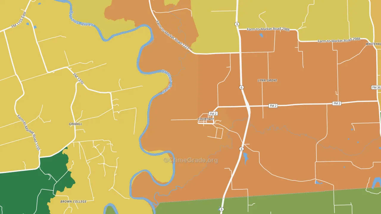 Courtney, TX Map of Burglary Rates