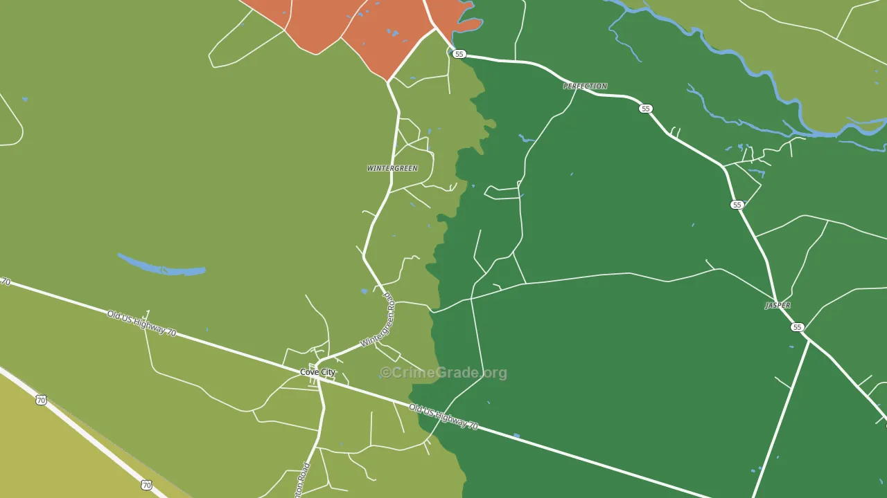 Cove City, NC Map of Burglary Rates