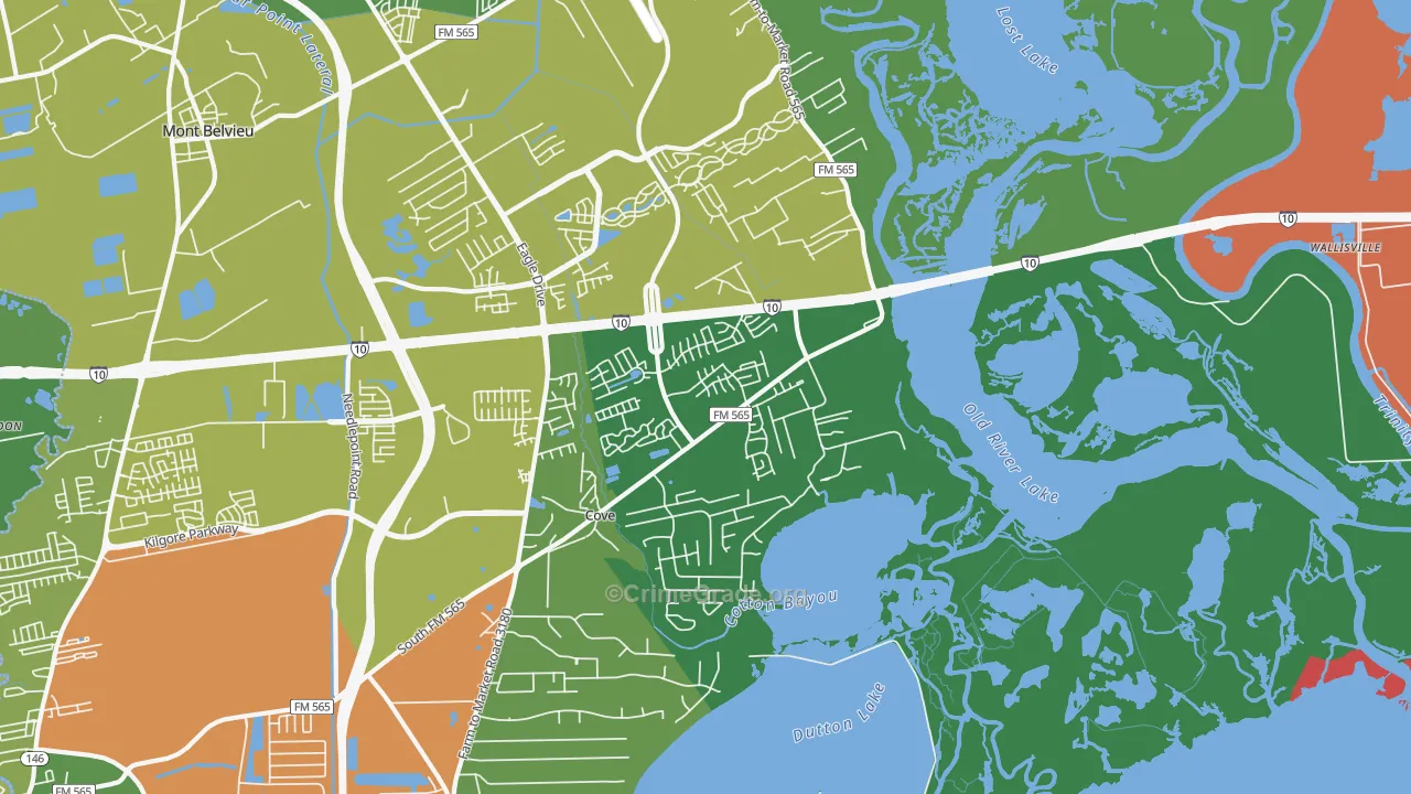 Cove, TX Map of Burglary Rates