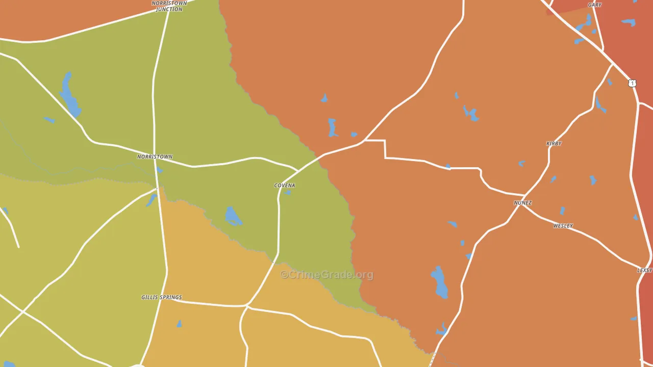 Covena, GA Map of Burglary Rates