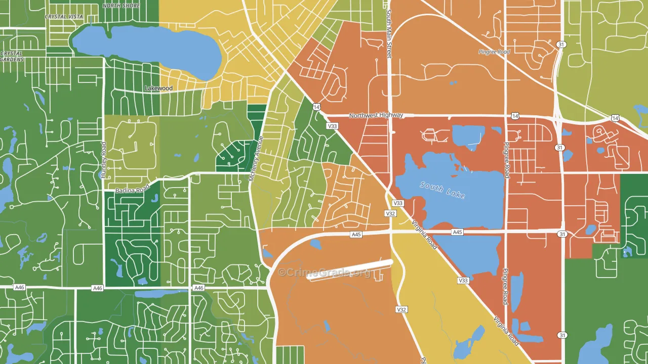 Coventry, Crystal Lake, IL Map of Burglary Rates