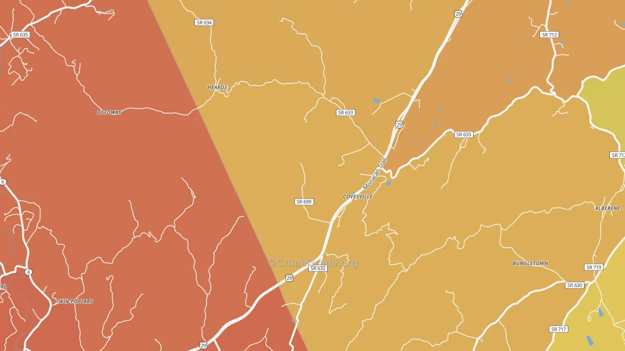 Covesville, VA Map of Burglary Rates