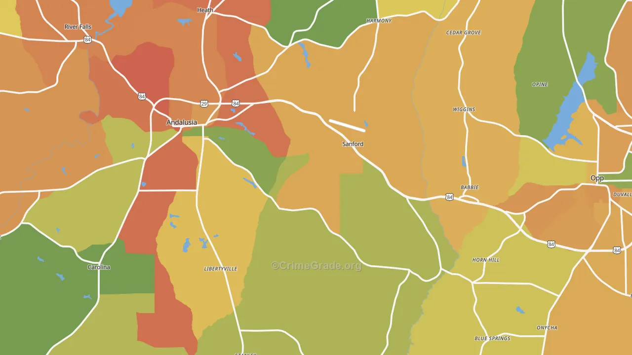 Covington County, AL Map of Burglary Rates
