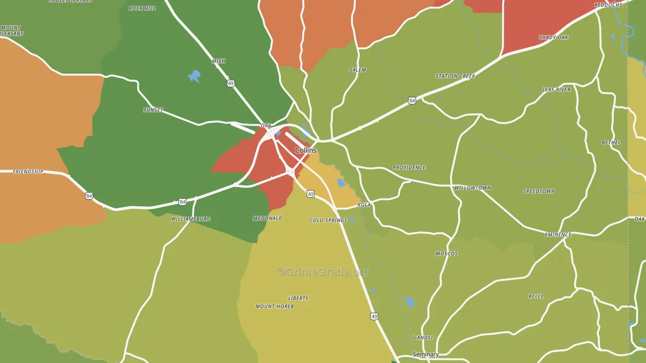 Covington County, MS Map of Burglary Rates