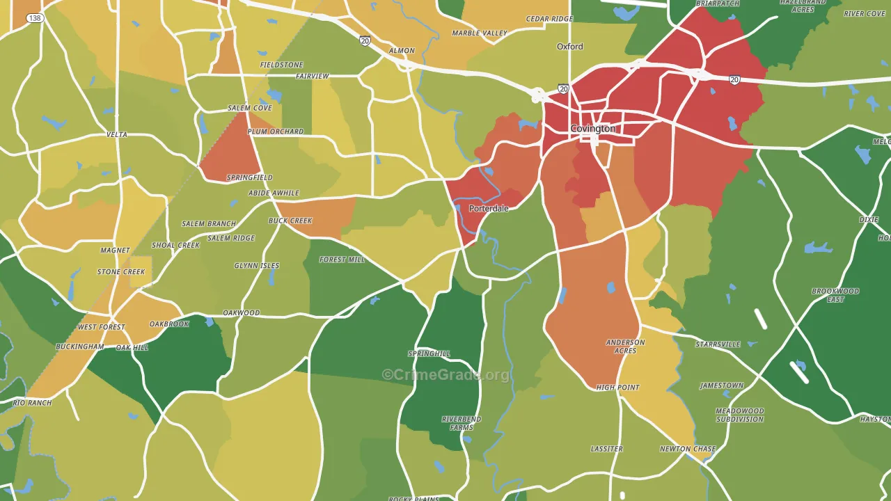 Covington, GA Map of Burglary Rates