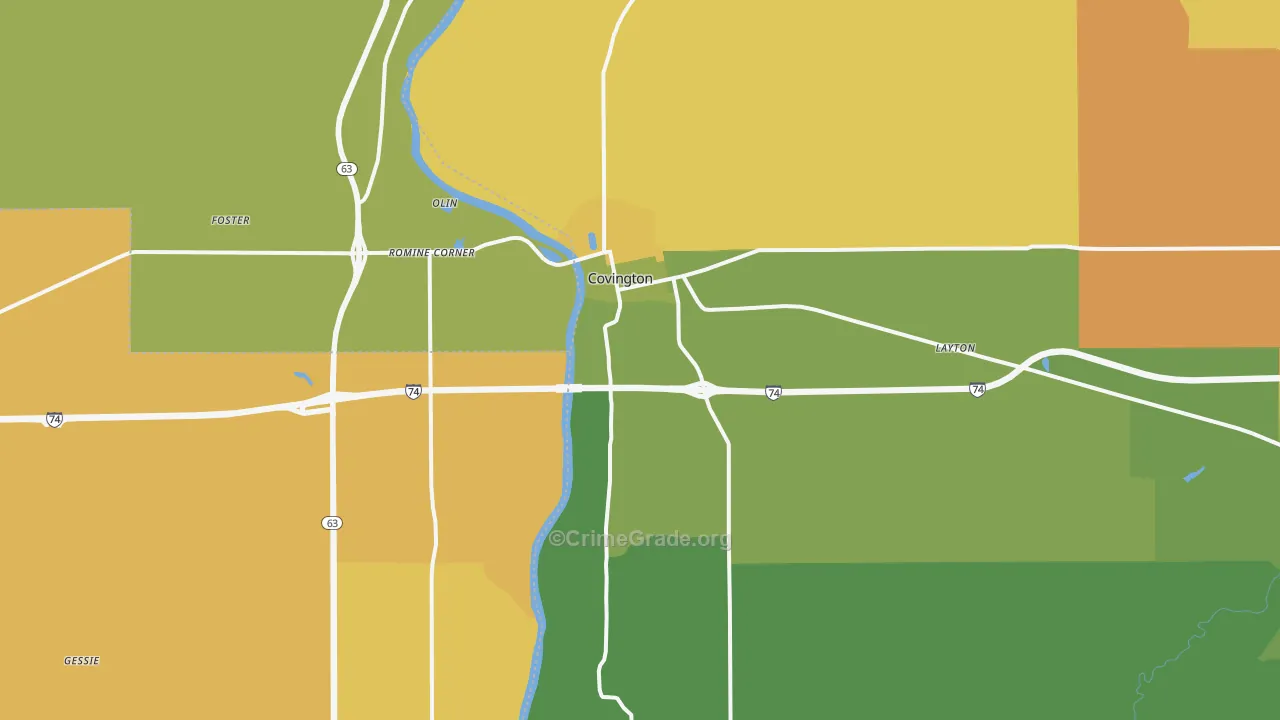 Covington, IN Map of Burglary Rates