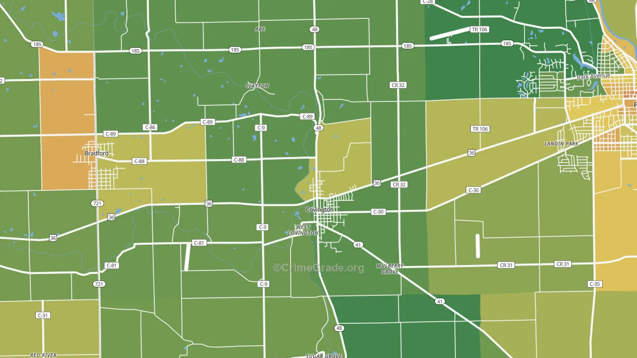 Covington, OH Map of Burglary Rates