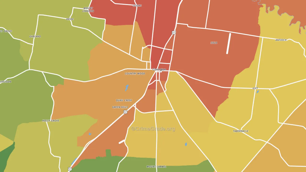 Covington, TN Map of Burglary Rates