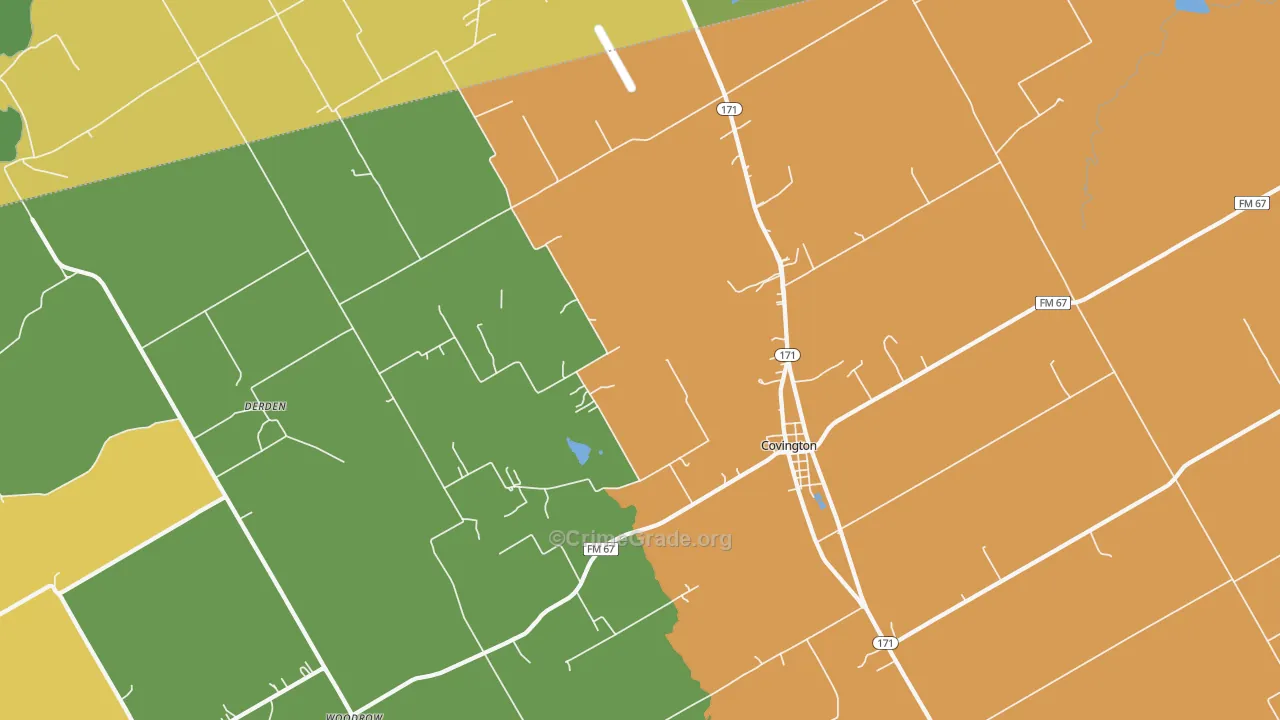 Covington, TX Map of Burglary Rates