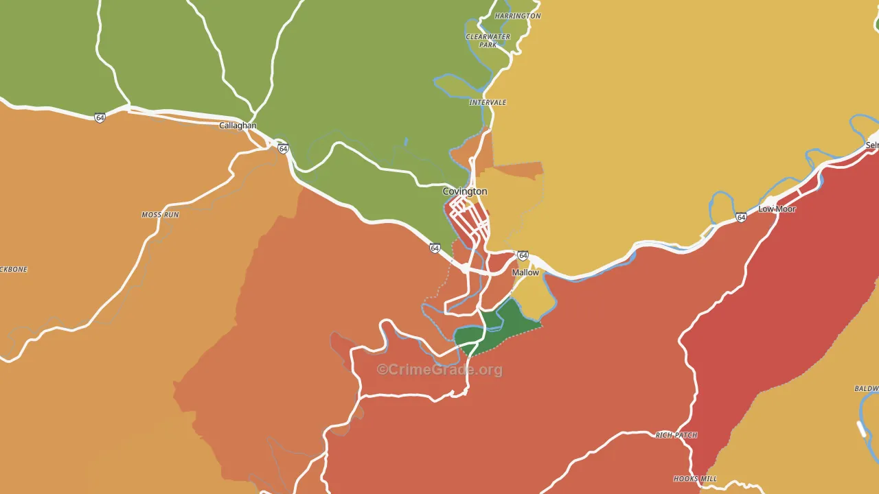 Covington, VA Map of Burglary Rates