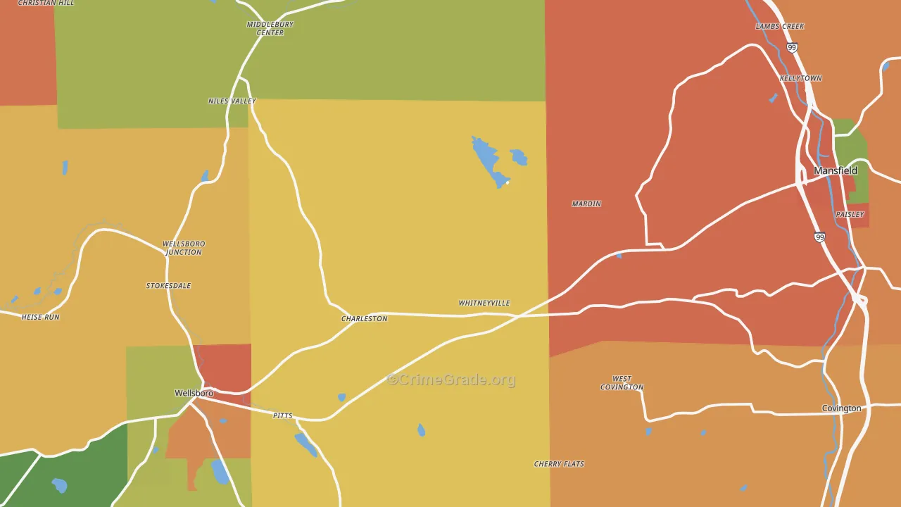 Cowanesque, PA Map of Burglary Rates