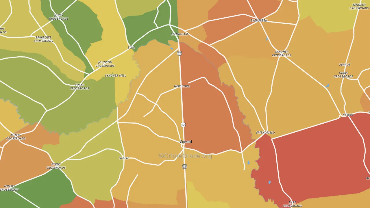 Coward, SC Map of Burglary Rates