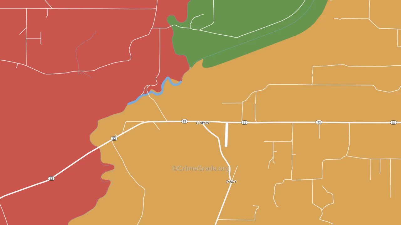 Cowart, MS Map of Burglary Rates
