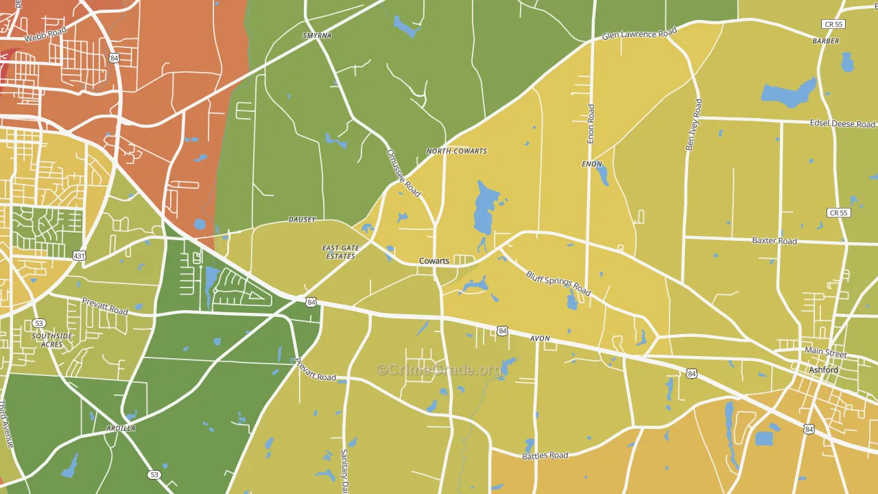 Cowarts, AL Map of Burglary Rates