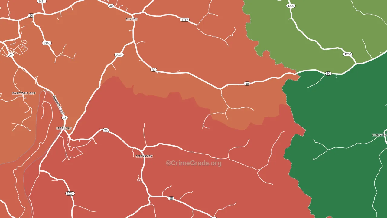 Cowcreek, KY Map of Burglary Rates