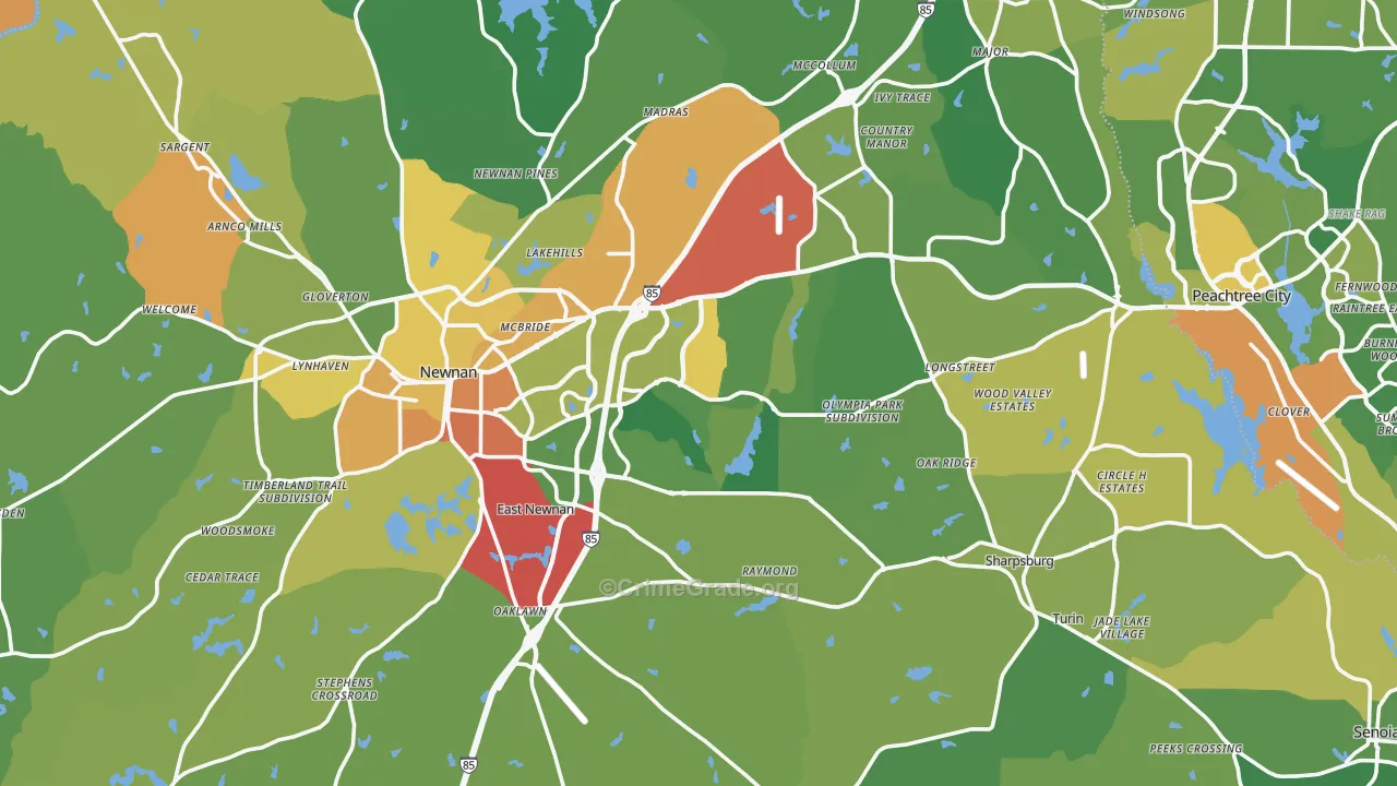 Coweta County, GA Map of Burglary Rates