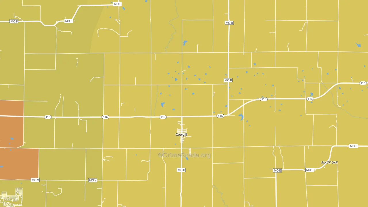 Cowgill, MO Map of Burglary Rates
