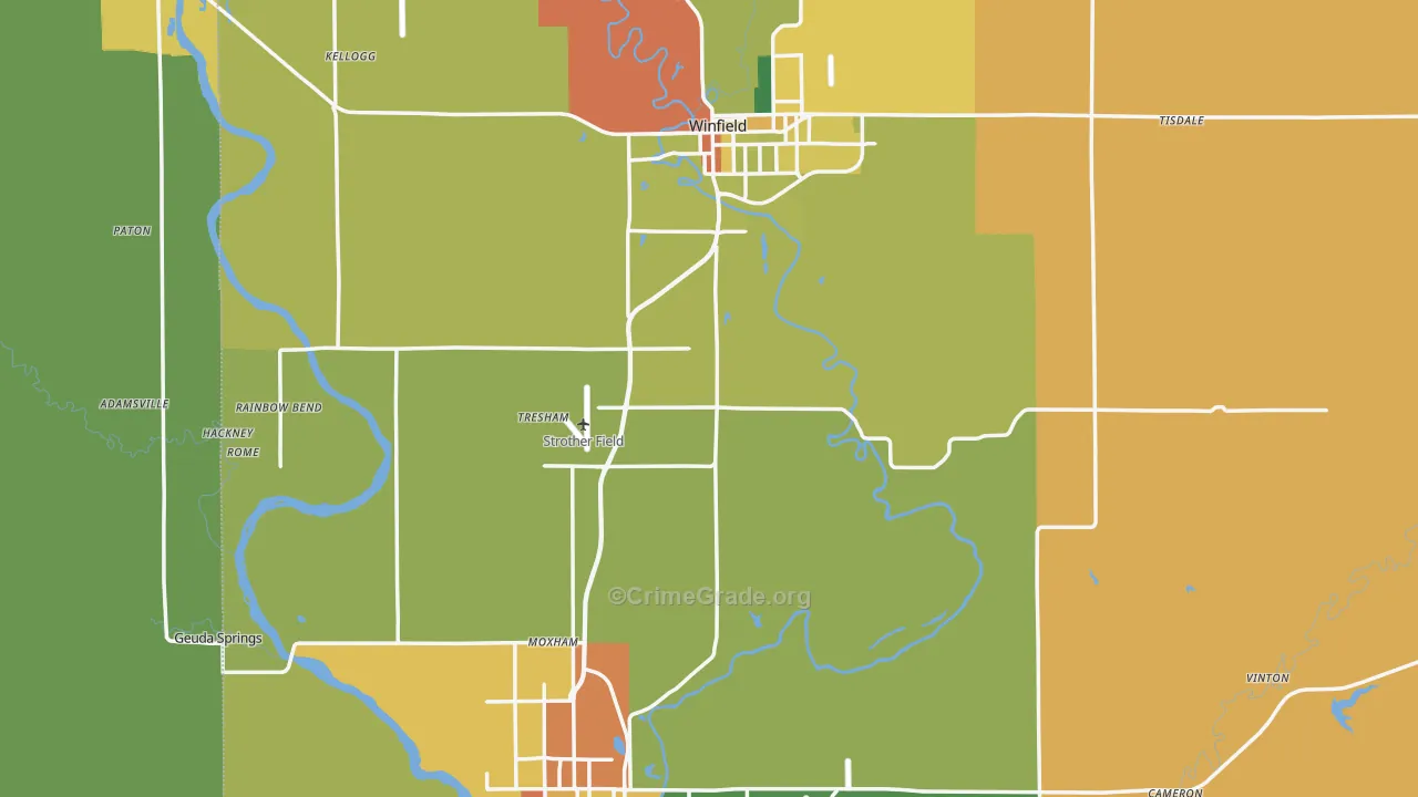Cowley County, KS Map of Burglary Rates
