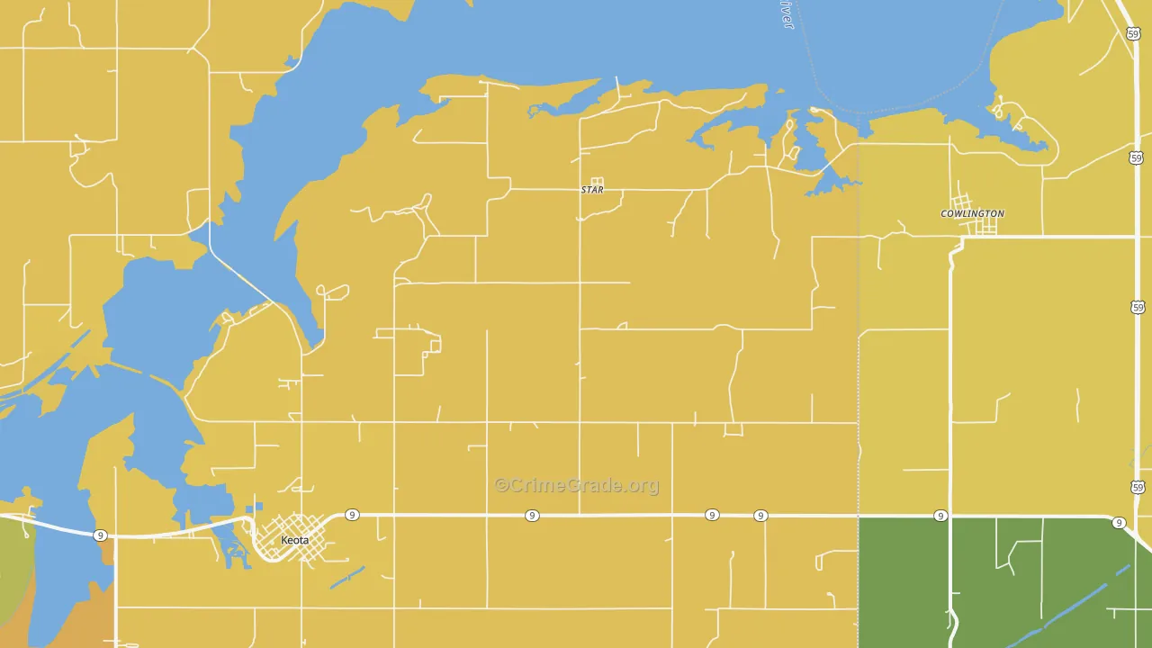 Cowlington, OK Map of Burglary Rates