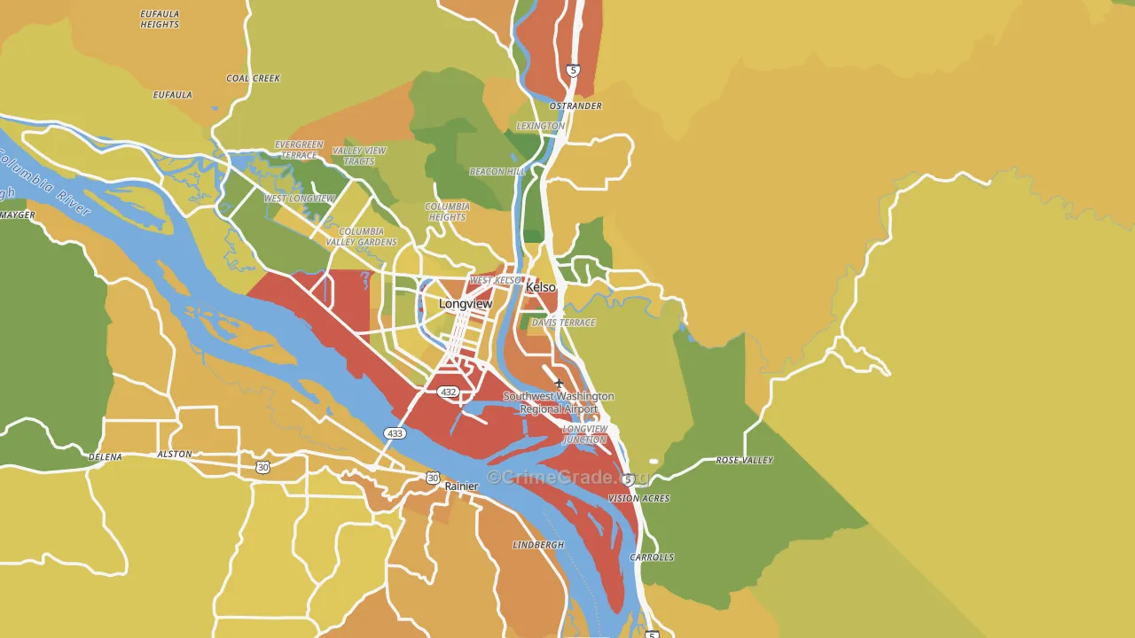 Cowlitz County, WA Map of Burglary Rates