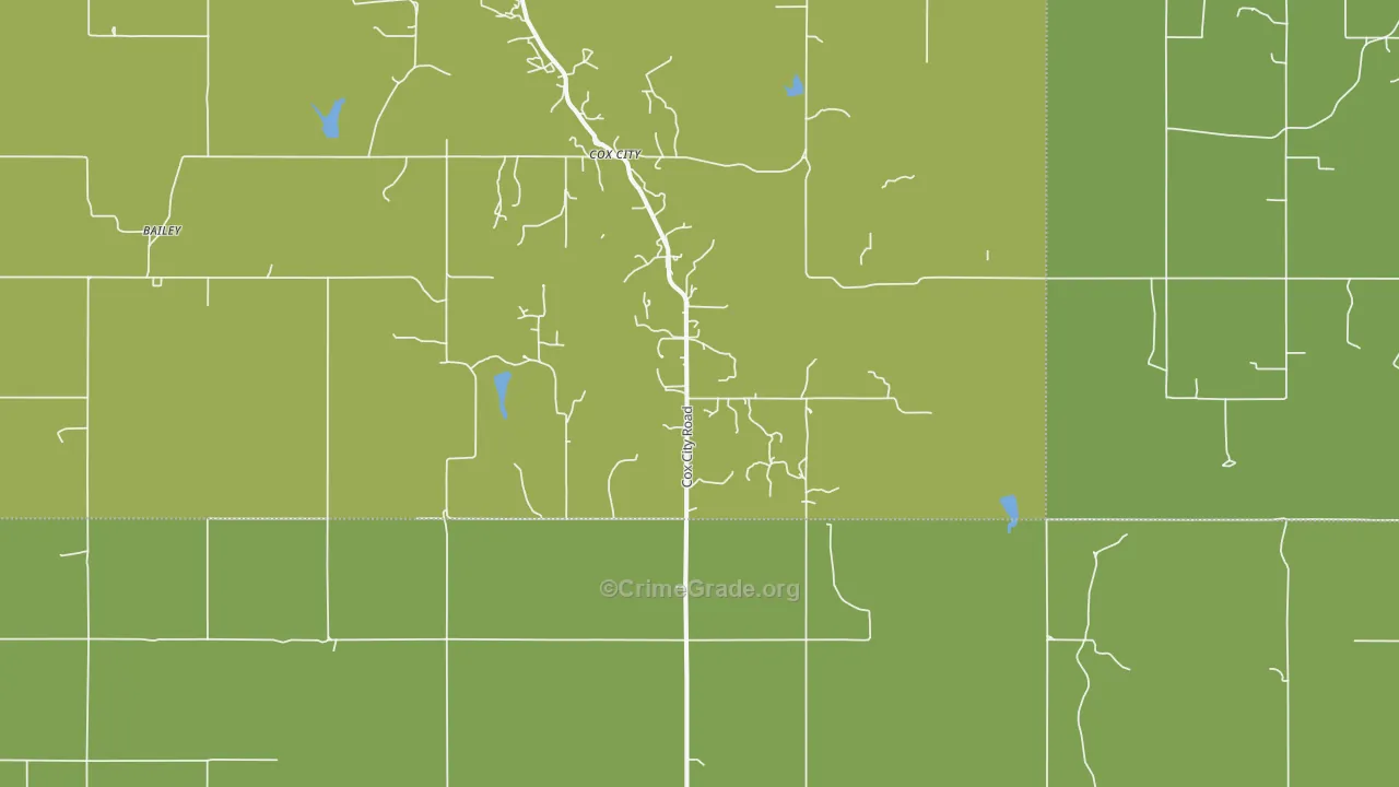 Cox City, OK Map of Burglary Rates