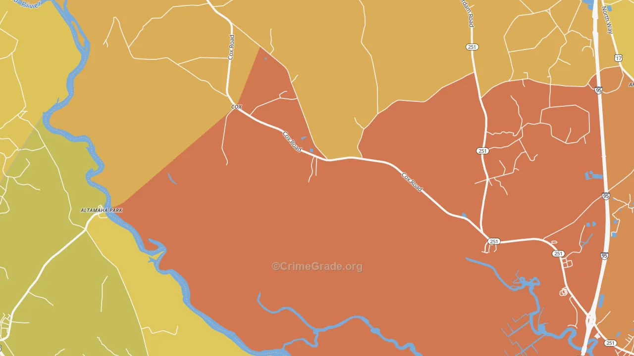 Cox, GA Map of Burglary Rates