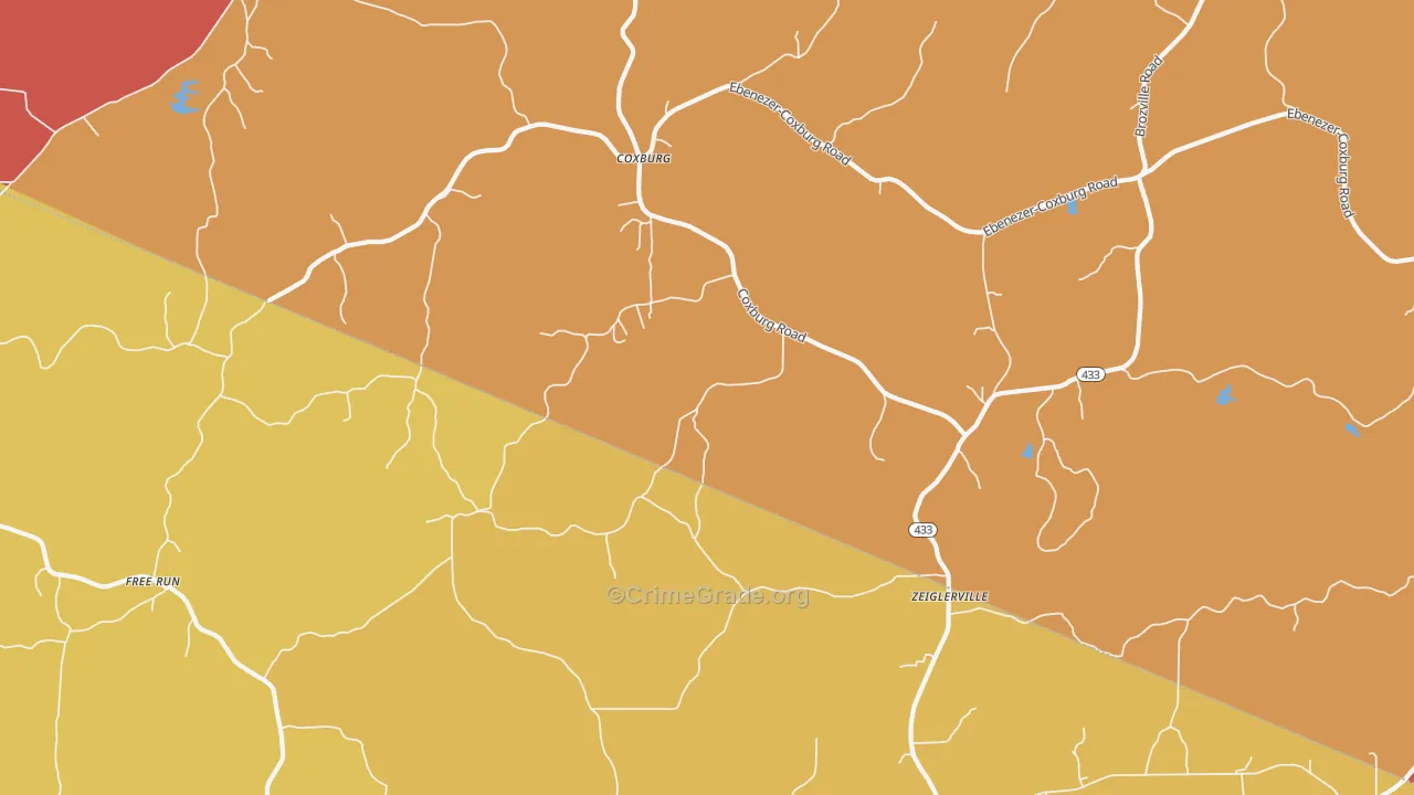 Coxburg, MS Map of Burglary Rates